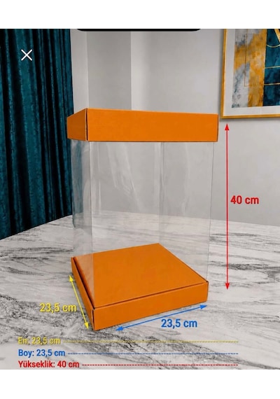 Asetat Gelin&damat Çeyiz Bohça Kutusu Portakal Renk Şeffaf Katlanabilir Demonte Büyük Boy 23,5 23,5 40cm 1adet
