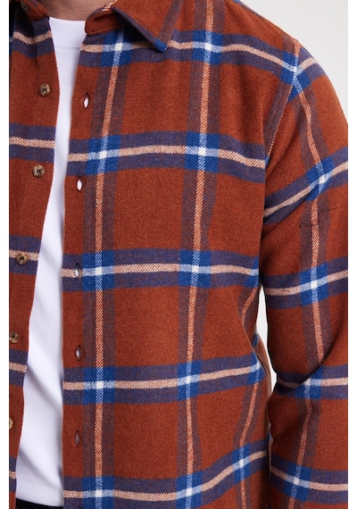 Tudors Erkek Slim Fit Dar Kesim Kareli Kışlık Oduncu Gömlek-42361 Kiremit