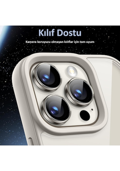 İphone 16 Pro / 16 Pro Max Uyumlu Safir Lens Çizilmez Dayanıklı Kamera Koruyucu