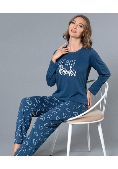 Uzun Kol Mevsimlik Pijama Takımı Viskon Alperi 790-56 İndigo
