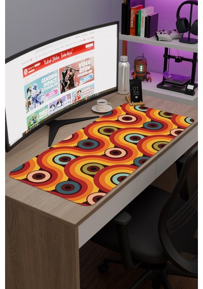 Retro 60 Lar Kaymaz Dikişli Kauçuk Oyuncu Mousepad V1 - 90x40 Xxl Gaming Mouse Pad Fare Altlığı
