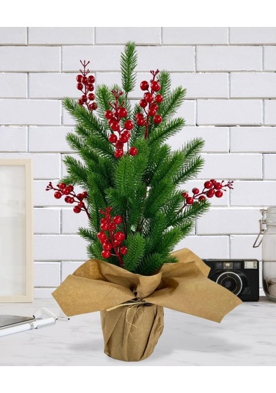 Yılbaşı Ağacı Kokina lı Yapay Çam Ağacı Kraft Saksıda 55cm