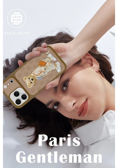 Zuckbear Apple iPhone Uyumlu  17 Pro Max Kılıf 3d Pu Deri Nakışlı Gentleman Paris Kapak Lacivert