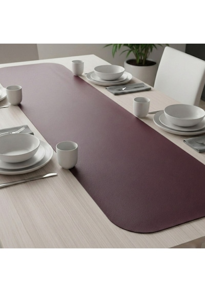 1 Adet Deri Runner Oval Kenarlı-40x140 Cm Bordo