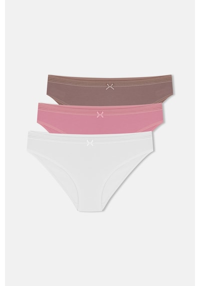 Suwen 3lü Pamuklu Dantelli Slip Külot St005160140 Ekru / Vizon / Pembe