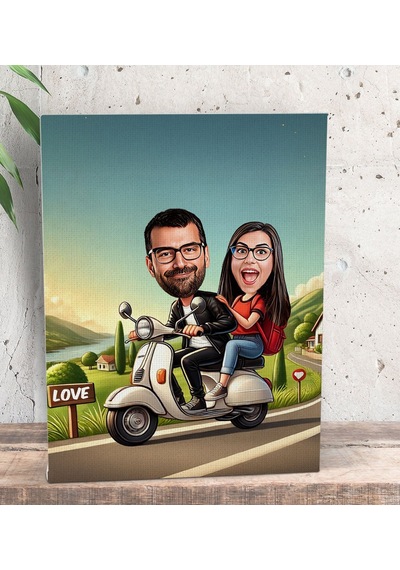 Bk Gift Kişiye Özel Motorcu Çift Karikatürlü Kanvas Tablo-1 15x20 , Sevgiliye Hediye, Sevgililer Günü Hediyesi Kobitmeyencom33763 Bk Gift