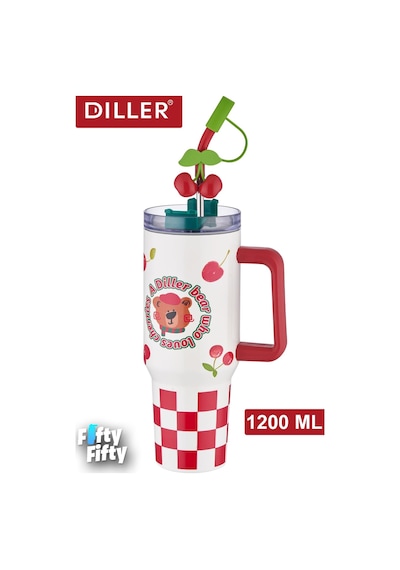 Dıller Cup 1200 Ml Pipetli/rahat İçim Kulplu Paslanmaz Çelik Termos -ffdıllerd9221 Çok Renkli