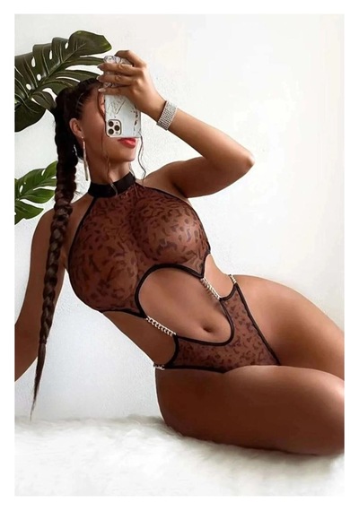 Dmrtart Leopar Desenli Büyük Beden Babydoll Siyah-leopar