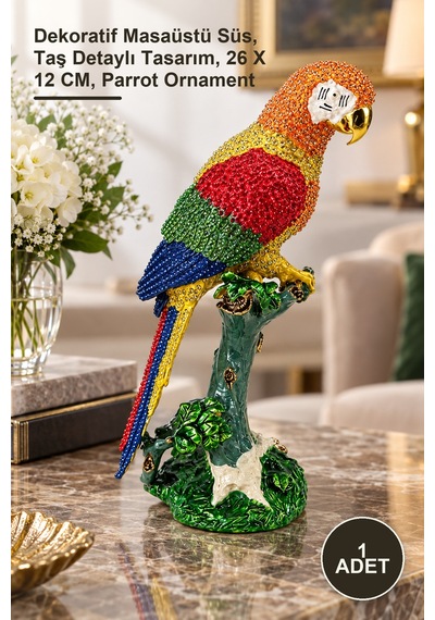 1 Adet Taşlı Papağan Figürü Dekoratif Masaüstü Süs, Taş Detaylı Tasarım, 26 X 12 Cm, Parrot Ornament