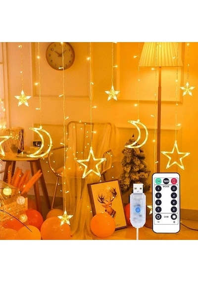 Ay Ve Yıldız Figürlü Kumandalı 12 Sarkıtlı 120 Led Dekor Işık Dekoratif Ortam Ve Masaüstü Aydınlatması Diğer