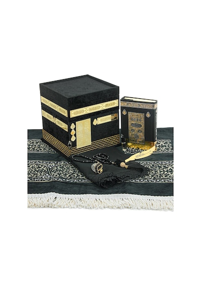 Hediyelik Kuran-ı Kerim, Eşarp, Tesbih Ve Seccade Kabe Maketi Seti Siyah