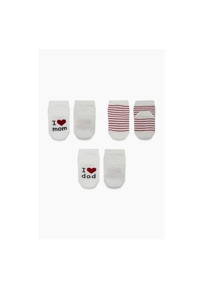 Mom Dad 3'lü Penye Soket Çorap 10123 Ekru Renkli Çok Renkli