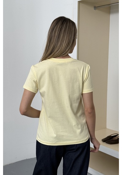 Giysa Kadın Lale Aksesuarlı Pamuklu T-shirt Sarı - 26y 26516