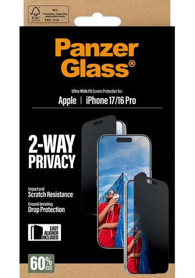 Panzerglass Apple Uyumlu iPhone 17 16 Pro Ultra wide Fit Çerçeve Aparatlı 2 Yönlü Gizli hayalet Ekranlı Koruyucu