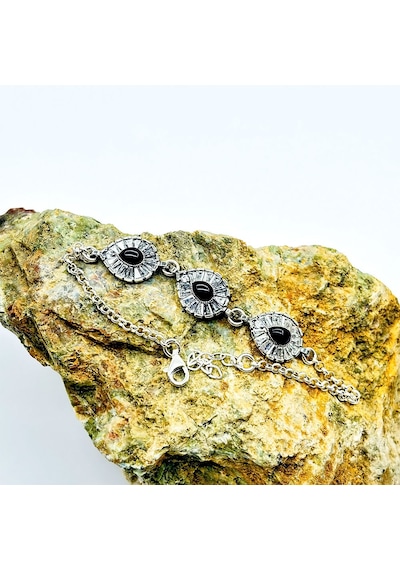 Damla Model Zirkon Ve Oltu Taşı İşçilikli 925 Ayar Gümüş Bileklik Gümüş