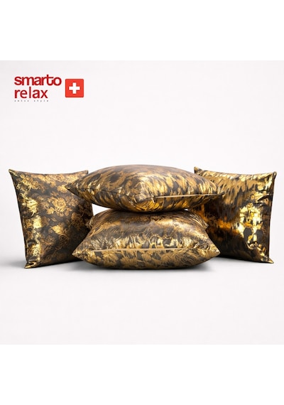 Smarto Relax Dolgulu Kırlent 4'lü Antibakteriyel Desenli Dekoratif 45x45 Cm Siyah - Altın