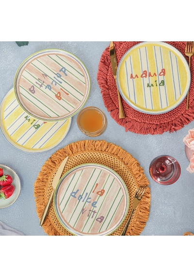 Keramika Mama Mia & La Dolce Vita Pasta Tabağı 22 Cm 4 Adet Çok Renkli