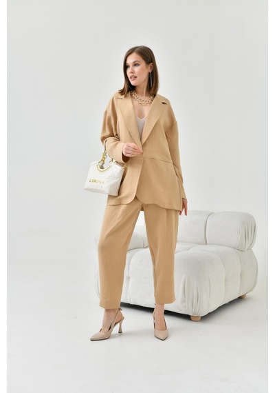 Ftz Women Kadın Keten Ceketli Takım Beige 30777-beige Bej