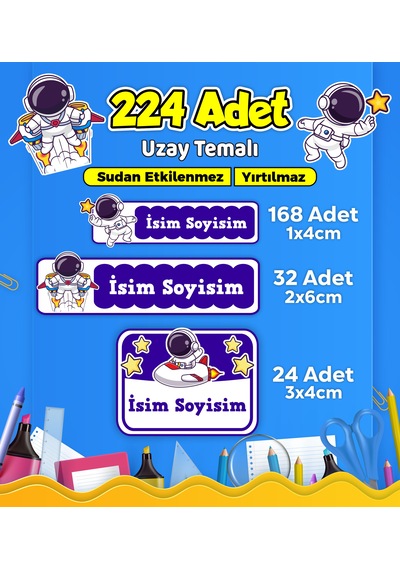 Uzay Temalı Okul Kreş Kişiye Özel İsim Etiket Seti - Model 521 Çok Renkli