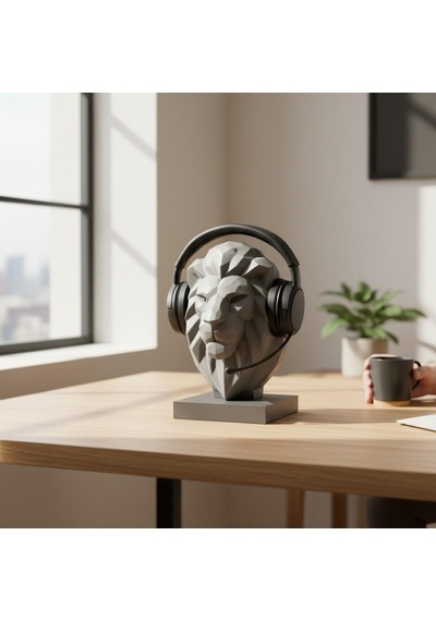 Happy3dworld Aslan Büstü Kulaklık Standı, 3d Baskı Low Poly Geometrik Dekor