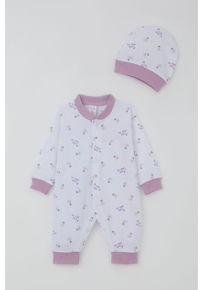 Breeze Kız Bebek Tulum Çiçek & Yazı Desenli 0-6 Ay, Beyaz