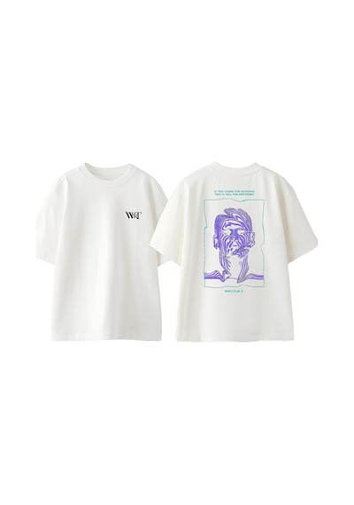 Thewert Malcolm X Tasarım Sırt Baskılı Pamuk Beyaz Oversize T-shirt