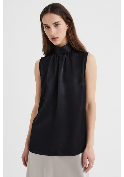 Stella Pulvis Siyah Drape Yaka Kolsuz Saten Bluz 001