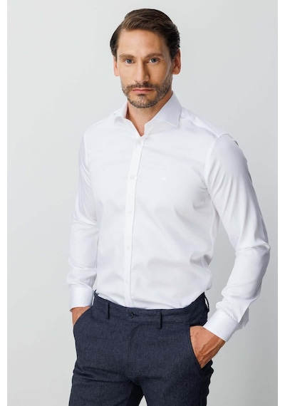 İgs Beyaz Slim Fit Dar Kalıp Klasik Yaka Düz Uzun Kollu Cepsiz %100 Pamuk Non Iron Gömlek -26240