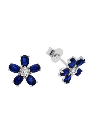 Sirius Oval Safir Ve Pırlanta Taşlı Menekşe Küpe  0803E0005