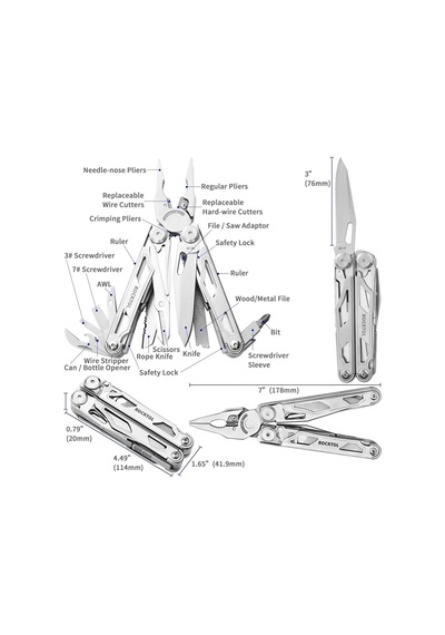 Rocktol Kamp 29 Fonksiyonlu Multi Tool Pense Kılıflı Gri