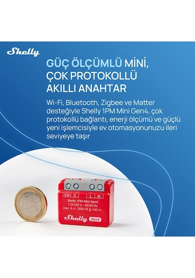 Shelly 1pm Mini Gen4 Enerji Ölçümlü Akıllı Röle