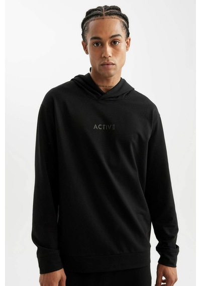 DeFactoFit Standart Fit Kapüşonlu Baskılı Sporcu Sweatshirt D6826AX24AUBK81