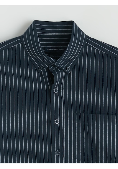 Lcwaıkıkı Classic Lacivert Regular Fit Çizgili Erkek Keten Karışımlı Gömlek