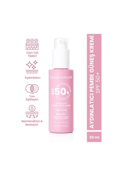 Bade Natural Aydınlatıcı Pembe Güneş Koruyucu Krem 50 Spf 30 Ml