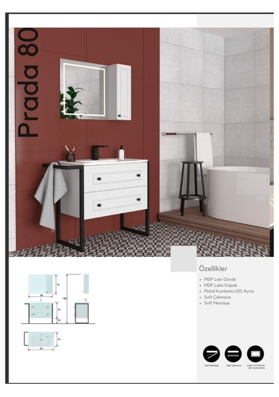 Evros Prada 80 cm Banyo Dolabı Beyaz