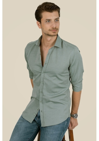 Su Yeşili Slimfit Erkek Gömlek Yeşil