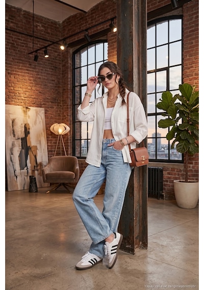 Lela Regular Fit Tek Cepli Önü Kısa Arkası Uzun Krinkıl Bayan Gömlek 6772752 Beyaz