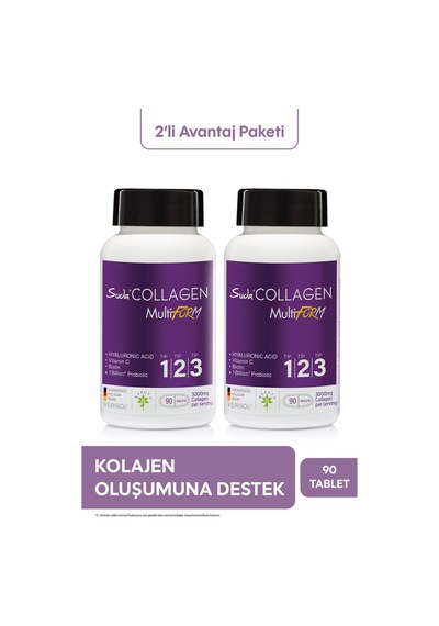 Suda Collagen Multiform Kolajen Tip 1 2 3 ,vitamin C,biotin,hyaluronik Asit,saç,tırnak,cilt 90 Tabletx2 Adet