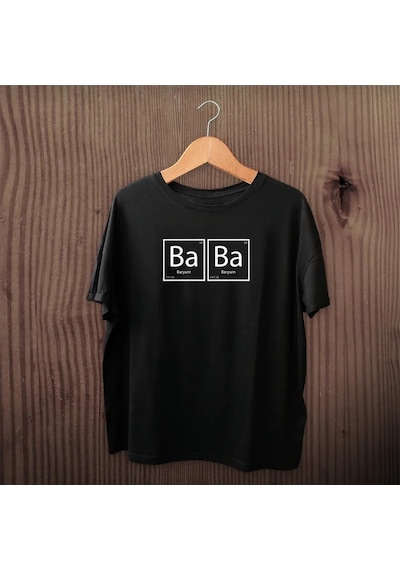 Efnaz Style Babalar Günü Hediye Baba Temalı Baskılı Oversize Bisiklet Yaka T-shirt - Siyah