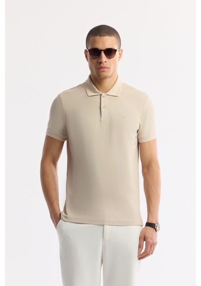 Avva Erkek Bej Kıvrılmaz Polo Yaka %100 Pamuk Basic Regular Fit T-shirt B001032