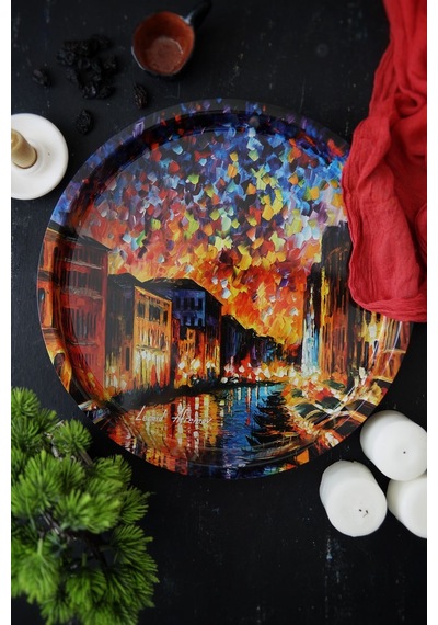 Ef163-03 Afremov River Desenli Yuvarlak Tepsi 36 Cm Desenli