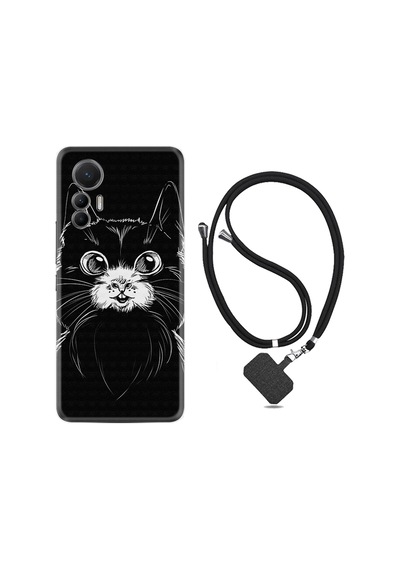 Xiaomi 12 Lite Kılıf İpli Boyun Askılı Desenli Silikon Komik Kedi 1863