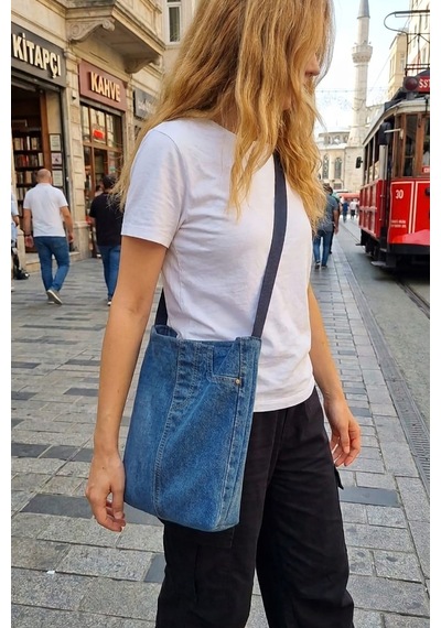 Tuttobene Denym Kot Pantolon Görünümlü Pinterest Vintage Omuz Çantası Tb042 Mavi
