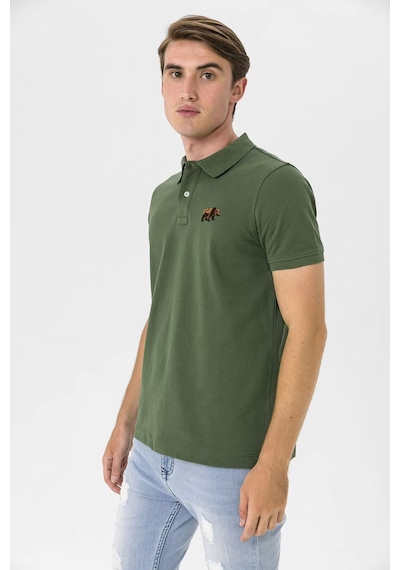 Farm Animals Polo Yaka Ayı Nakış Detaylı Erkek T-Shirt Haki