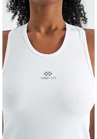 Tommy Life Beyaz Yırtmaç Detaylı O Yaka Sıfır Kollu Standart Kalıp Kadın Spor Atlet - 97256 Beyaz