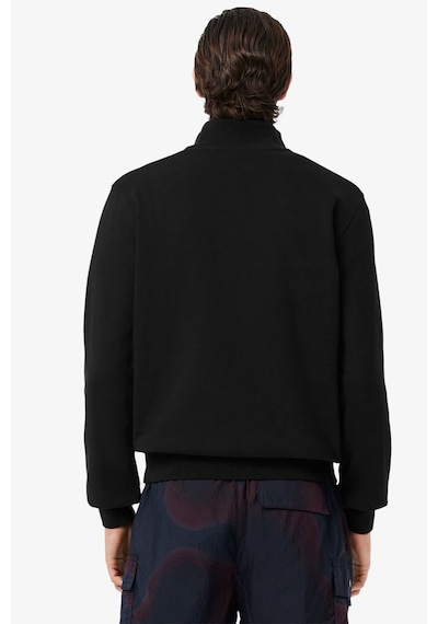 Lacoste Zip-up Fleece Sweatshirt Black Fermuarlı Dik Yaka Pamuklu Erkek Sweatshirt Siyah