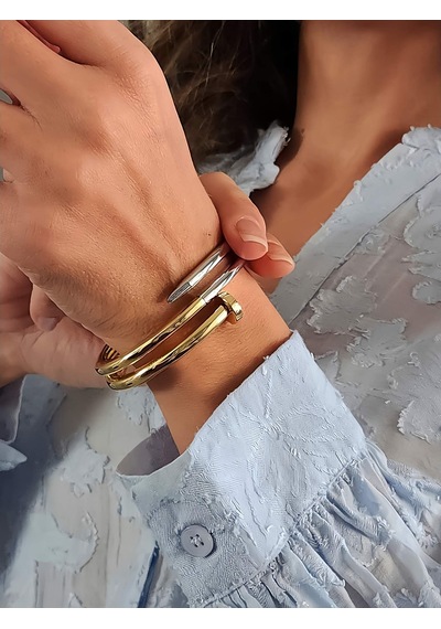 Çivi Sarmal Gold Molted Kelepçe Çelik Bileklik Gold