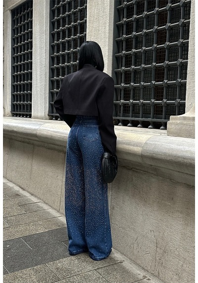 Meecy Kadın Jean Yüksek Bel Palazzo Esnek Kot Pantolon Lacimavi Lacimavi