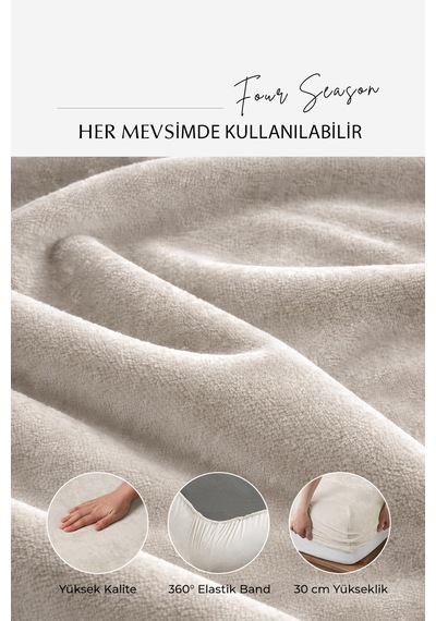 Süper Yumuşak Flanel Kadifemsi Peluş Lastikli Fitted Çarşaf Seti Kaymaz Tek/çift Kişilik Bej