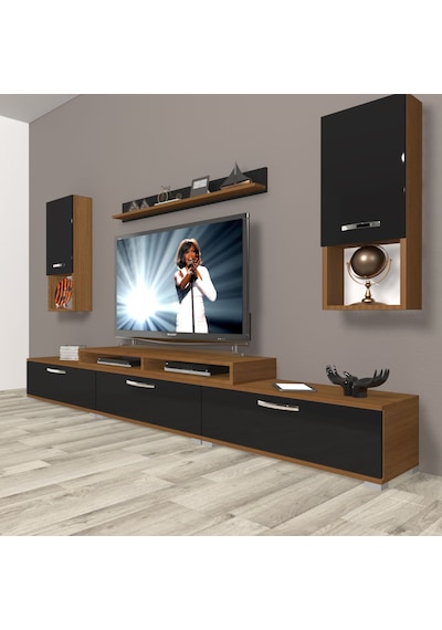 Decoraktiv Ekoflex 270da Mdf Tv Ünitesi Tv Sehpası Ceviz - Siyah